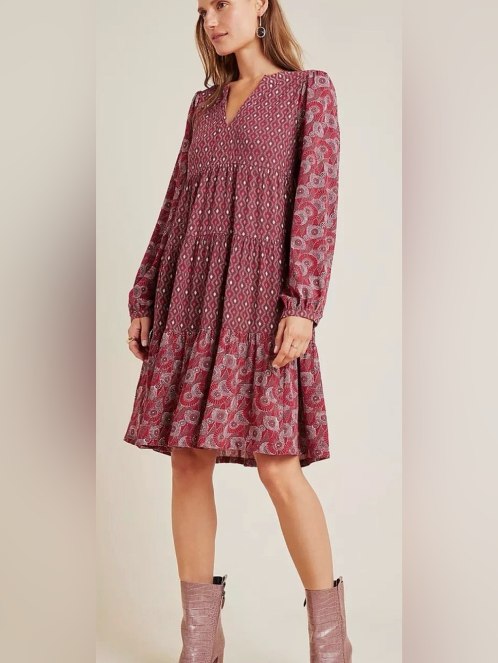 Maeve by Anthropologie Amber Long-Sleeve Tiered Dress